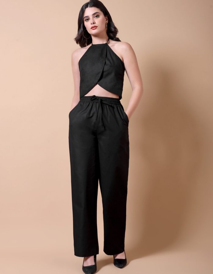 Linen Halter Co-ord Set | Black
