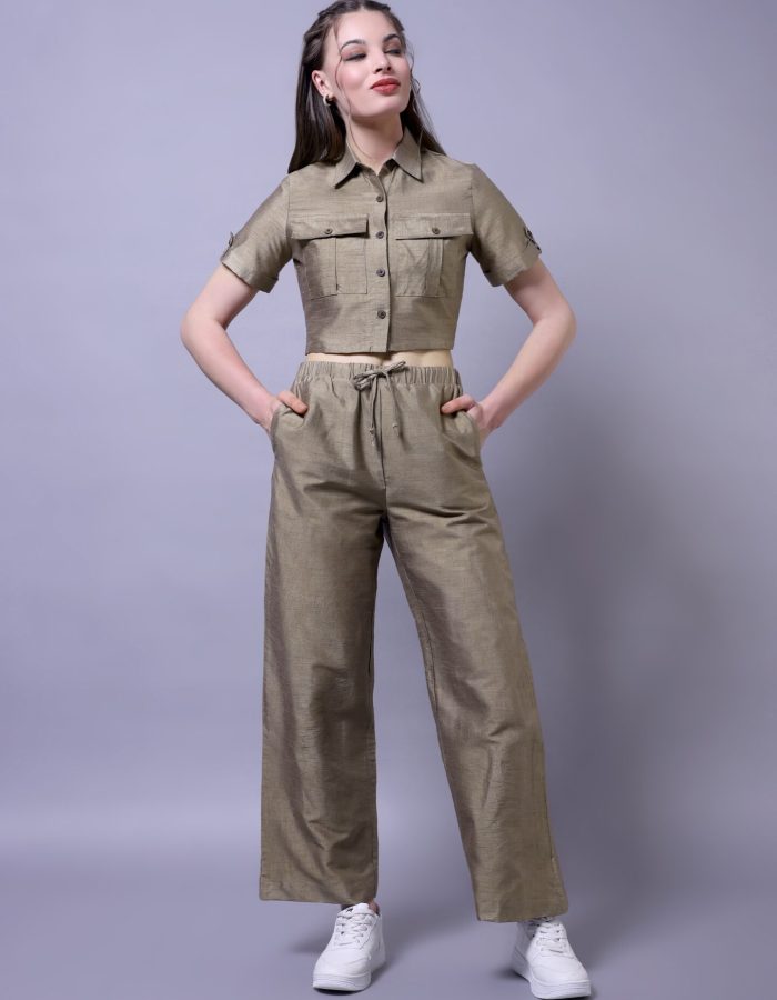 Pocket Collar and Trousers Set | Brown