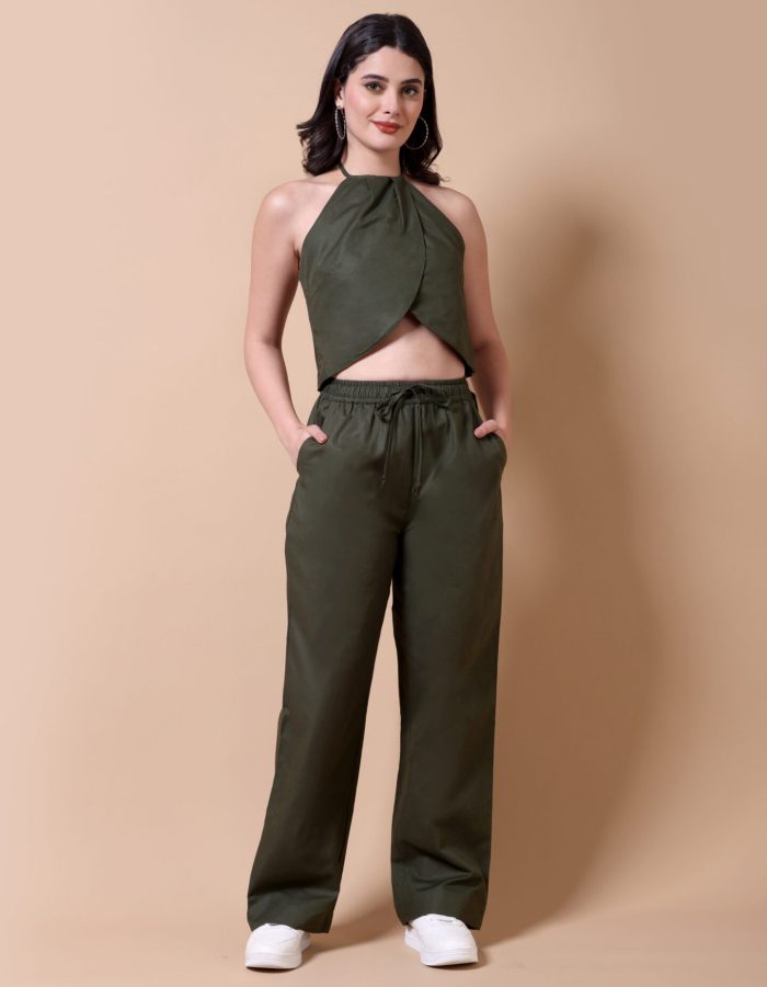 Linen Halter Co-ord Set | Dark Green