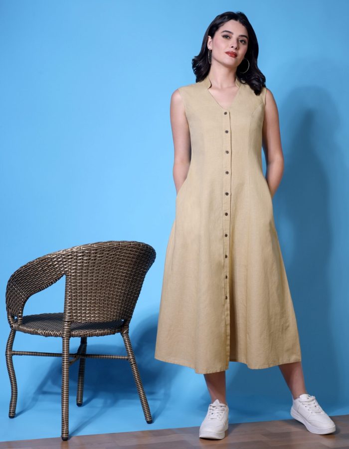 Relaxed Midi Shirt Dress | Beige