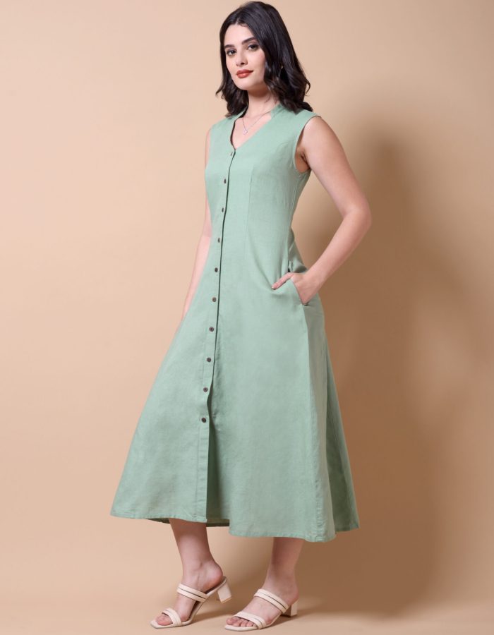 Relaxed Midi Shirt Dress | Green