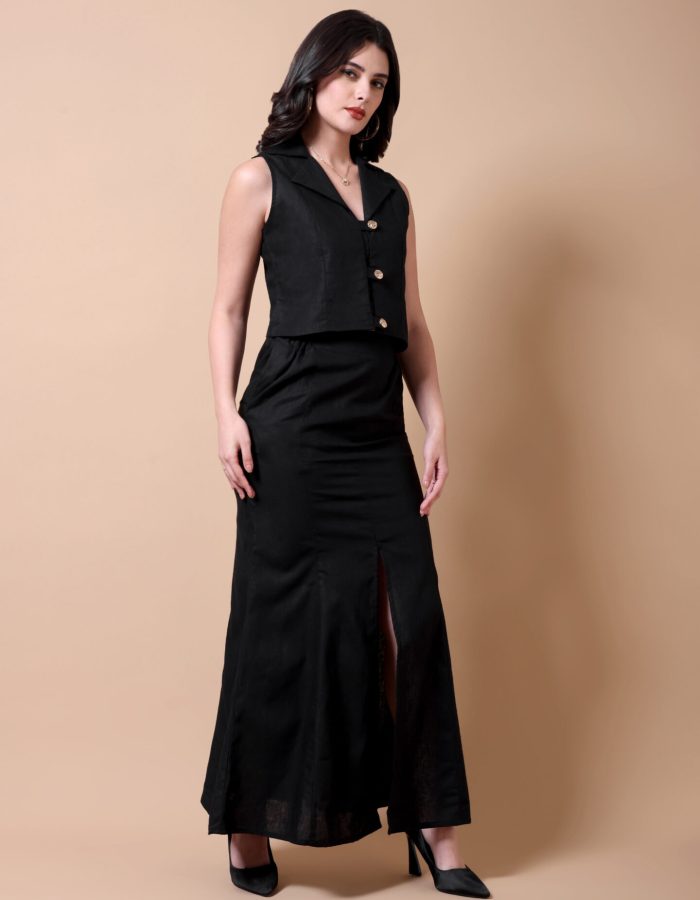 Button Waistcoat and Skirt Set | Black