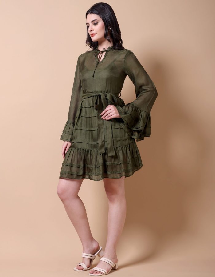 Ruffle Tiered Mini Dress | Dark Green