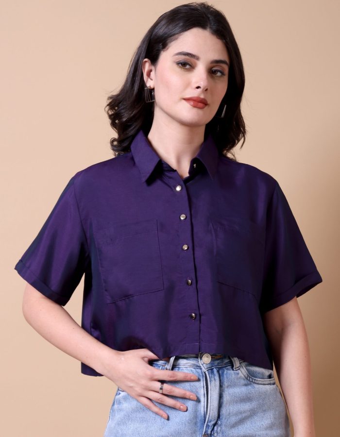 Cropped Pocket Shirt | Purple