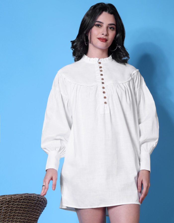 Balloon Sleeve Mini Dress | White