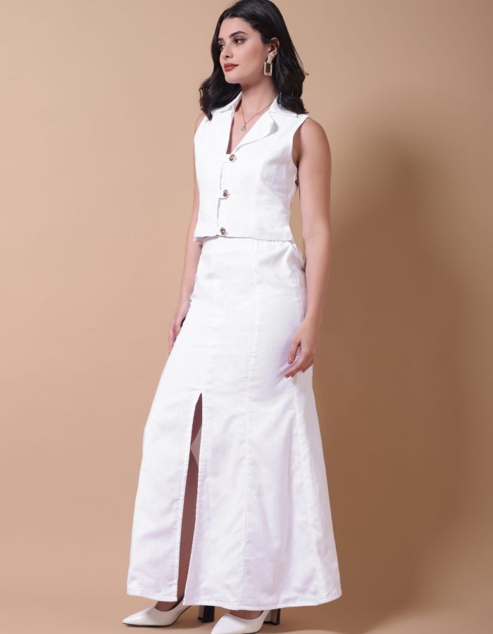 Button Waistcoat and Skirt Set | White