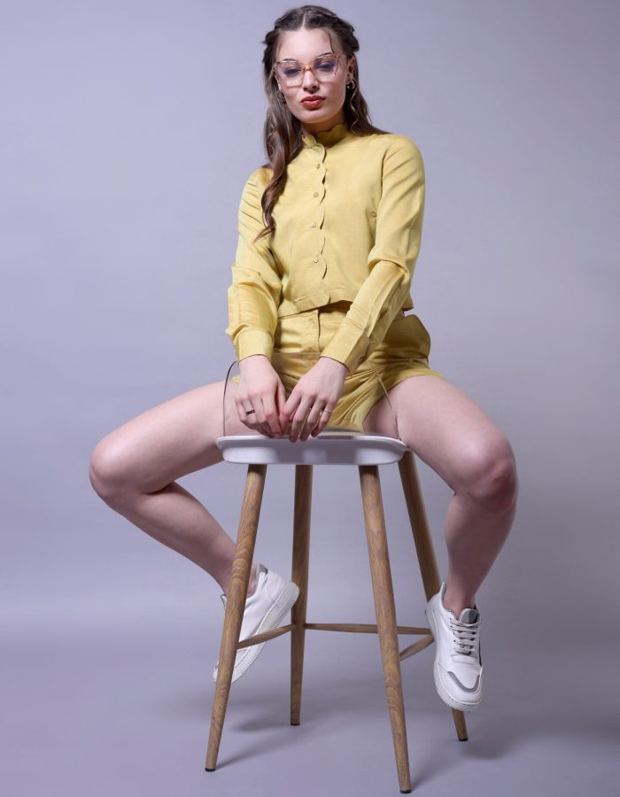 Scallop Trim Shirt and Shorts Set | Gold