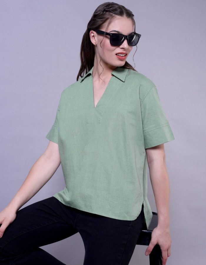 Oversized V-Collared Top | Green