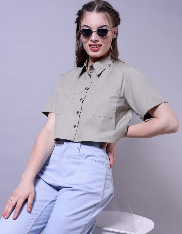 Cropped Pocket Shirt | Light Khaki