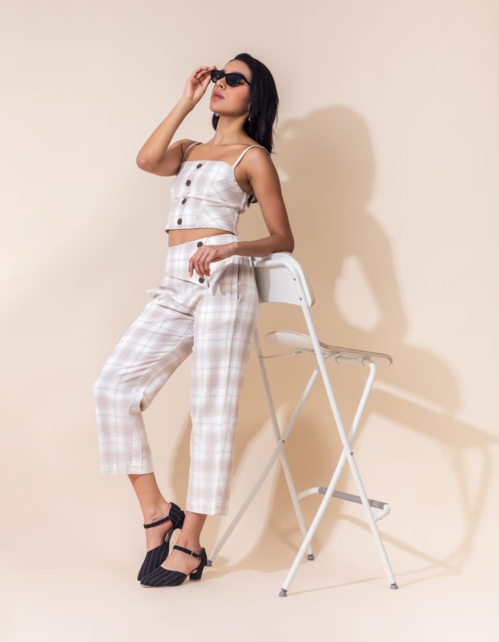 Plaid Buttoned Co-ord Set | Beige