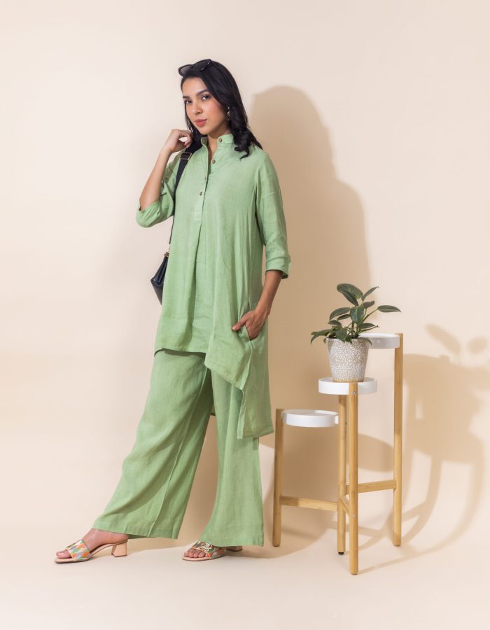 Long Pure Linen Co-ord Set | Green